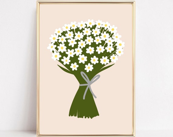 Daisy Art Print, Retro Botanical Wall Decor