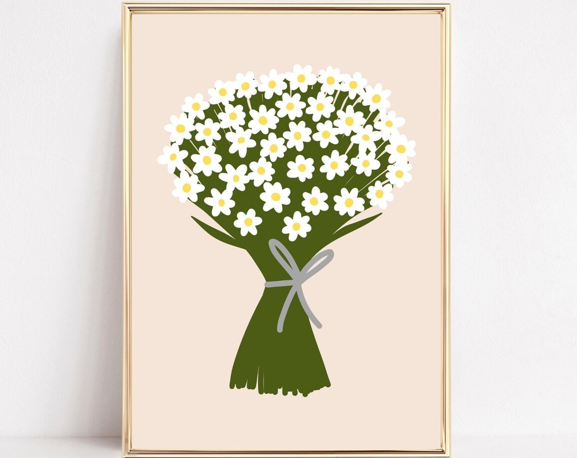 Daisy Art Print, Retro Botanical Wall Decor