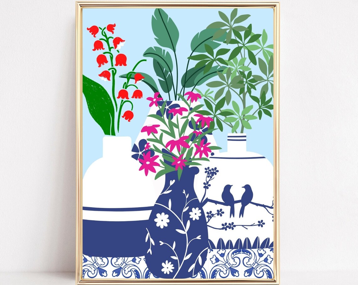 Chinoiserie China Vases Botanical Houseplants Art Print