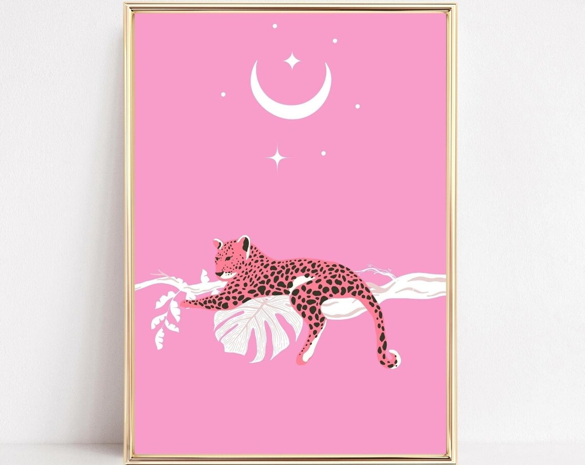 Pink Leopard Boho Art Print, Jungle Decor