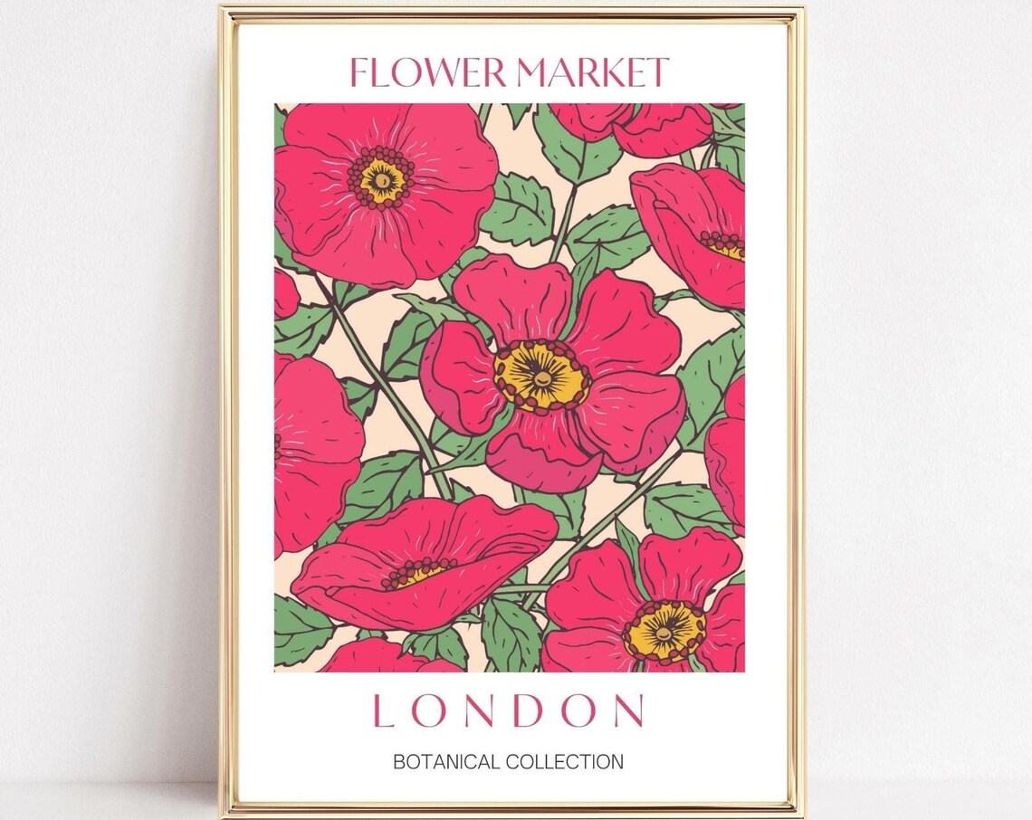 Flower Market London Travel Poster, Market Wall Art