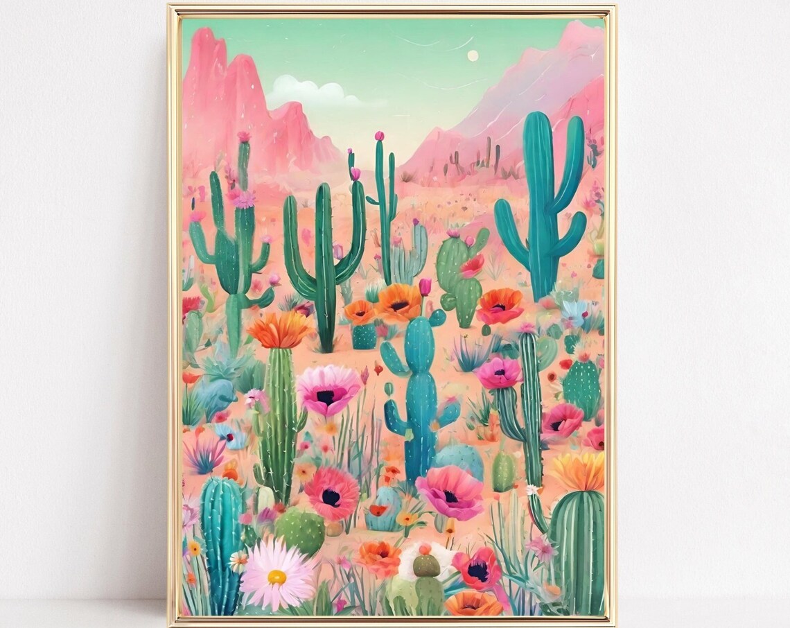 Vintage Botanical Cactus Poster, Mexican Tropical Floral
