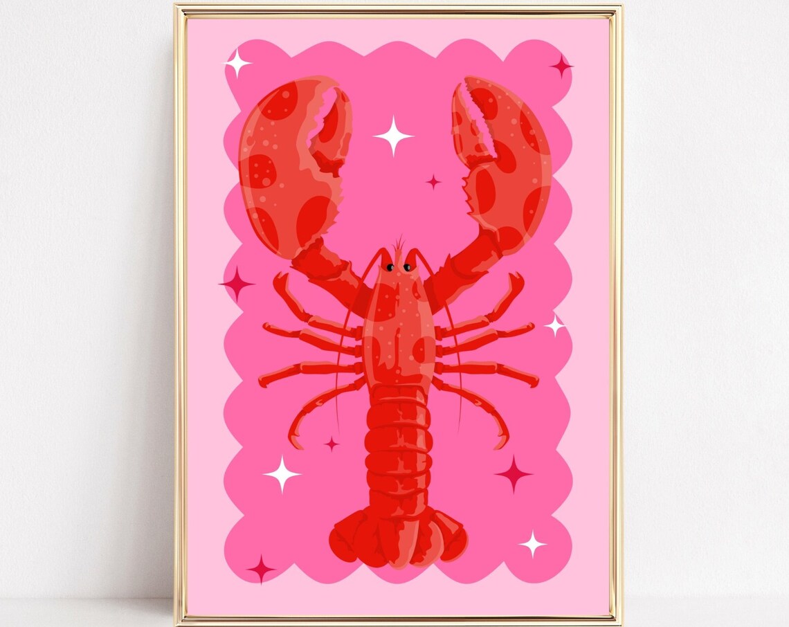 Red Lobster Art Print, Kitchen Seafood Poster