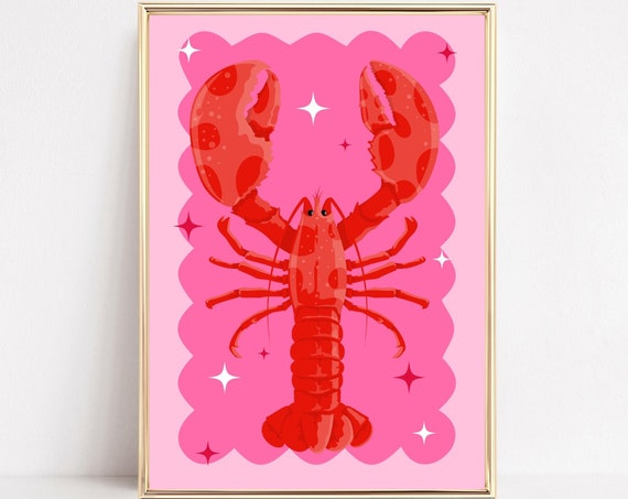 Red Lobster Art Print, Kitchen Seafood Poster