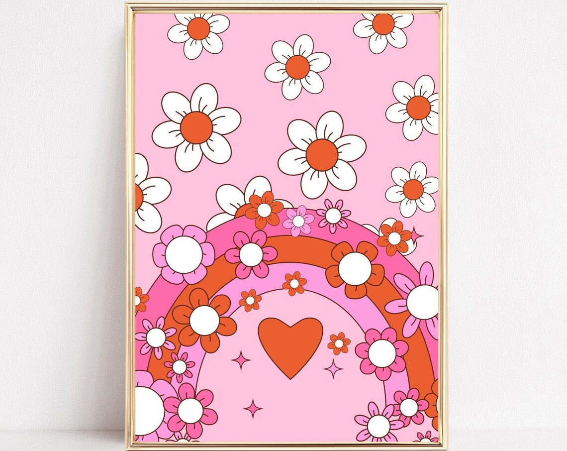 Retro Floral Rainbow Abstract Flowers Art Print
