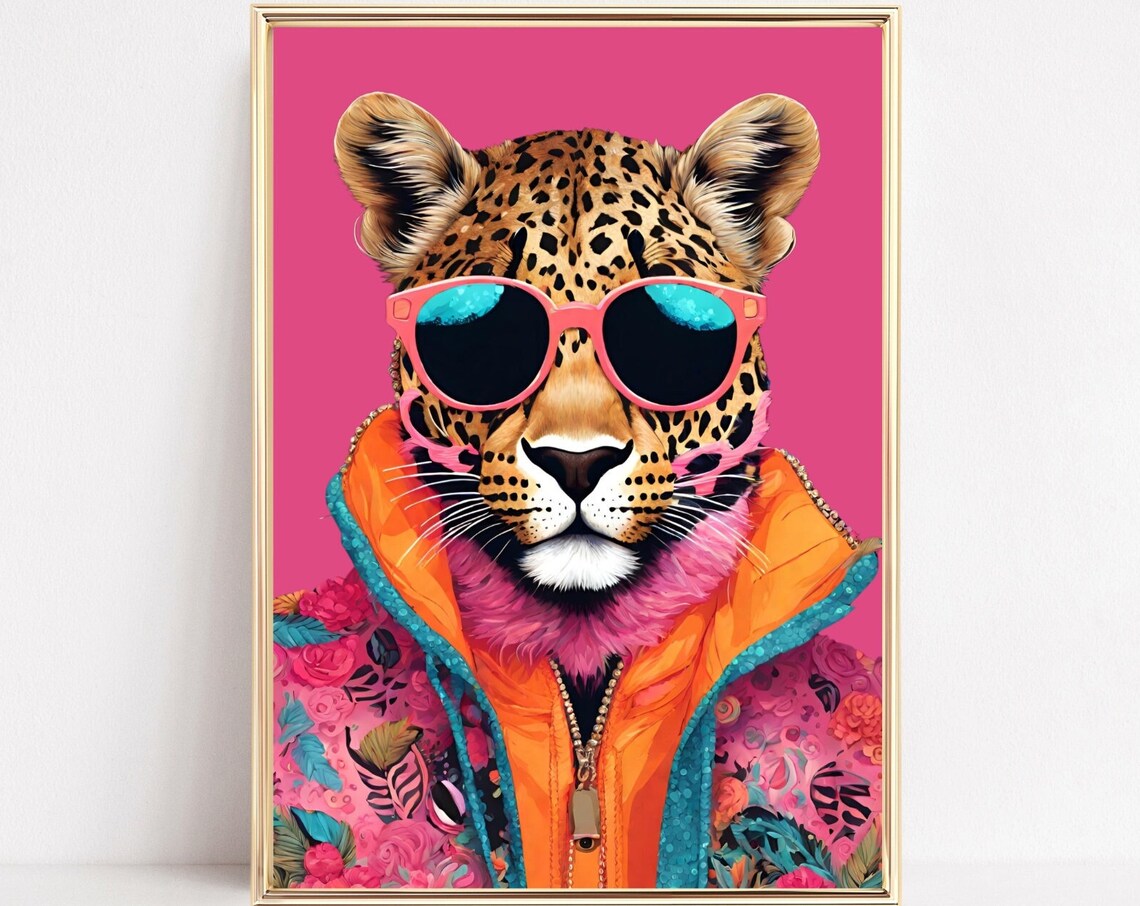 Leopard Portrait Painting, Maximalist Room Art Print