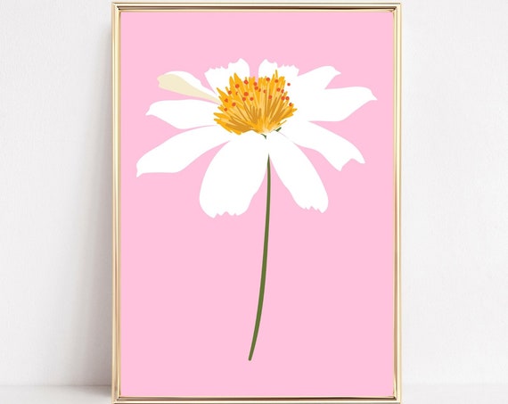 Daisy Flower Art Print, Boho Floral Botanical