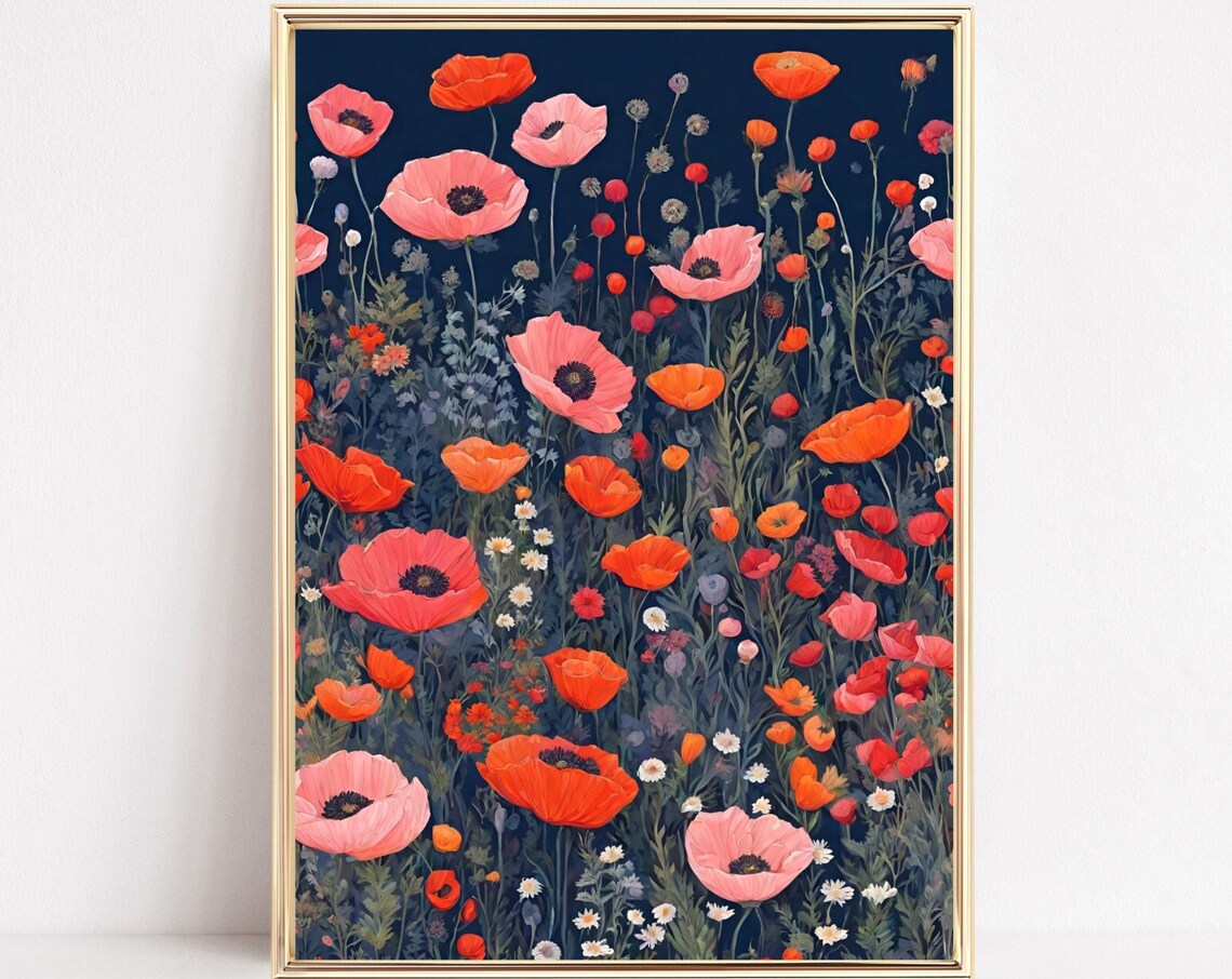 Poppy Wall Art Print, Retro Botanical Poster