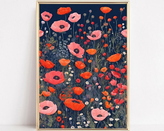 Poppy Wall Art Print, Retro Botanical Poster