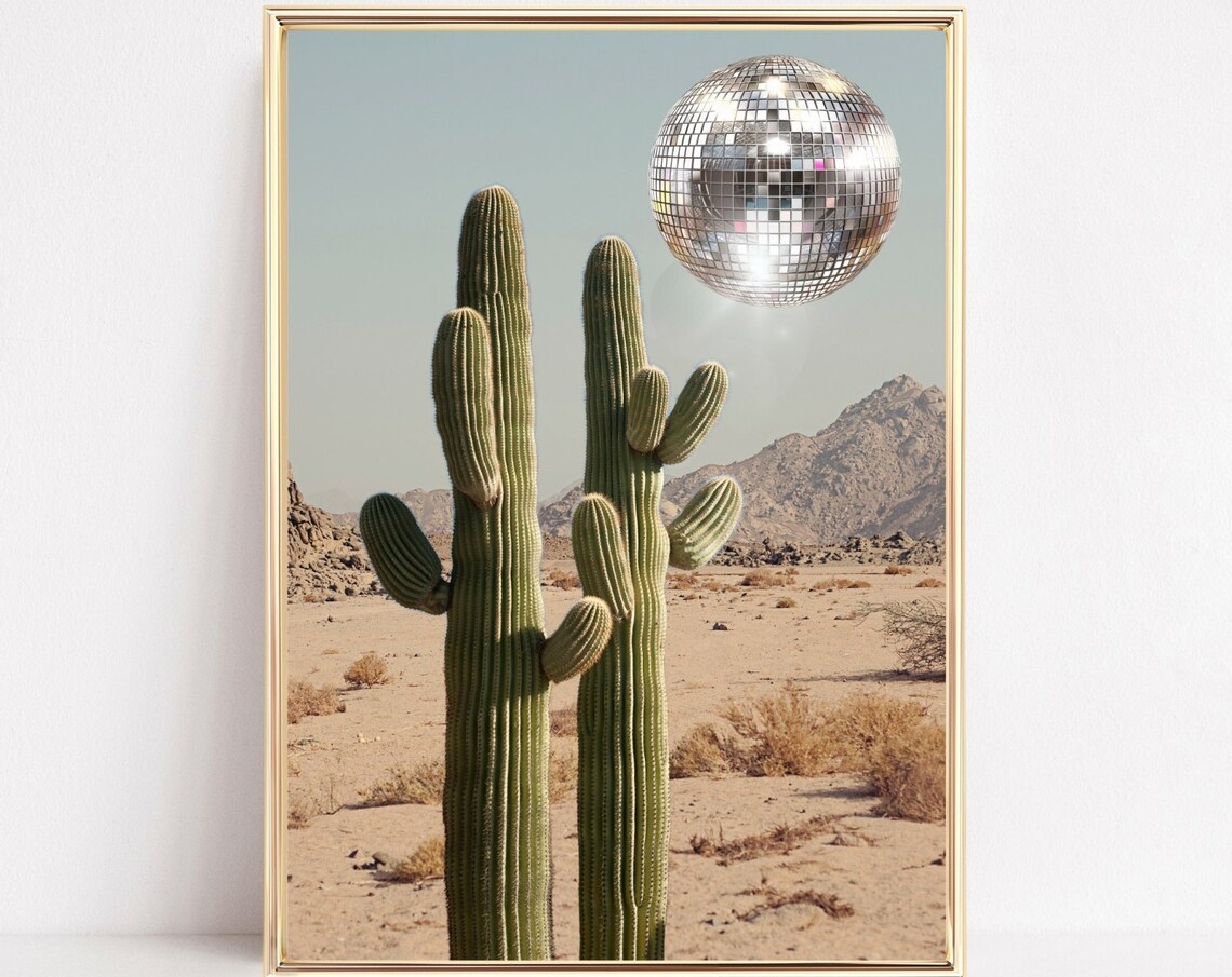 Surreal Desert With Saguaro Cacti And Giant Disco Ball Poster