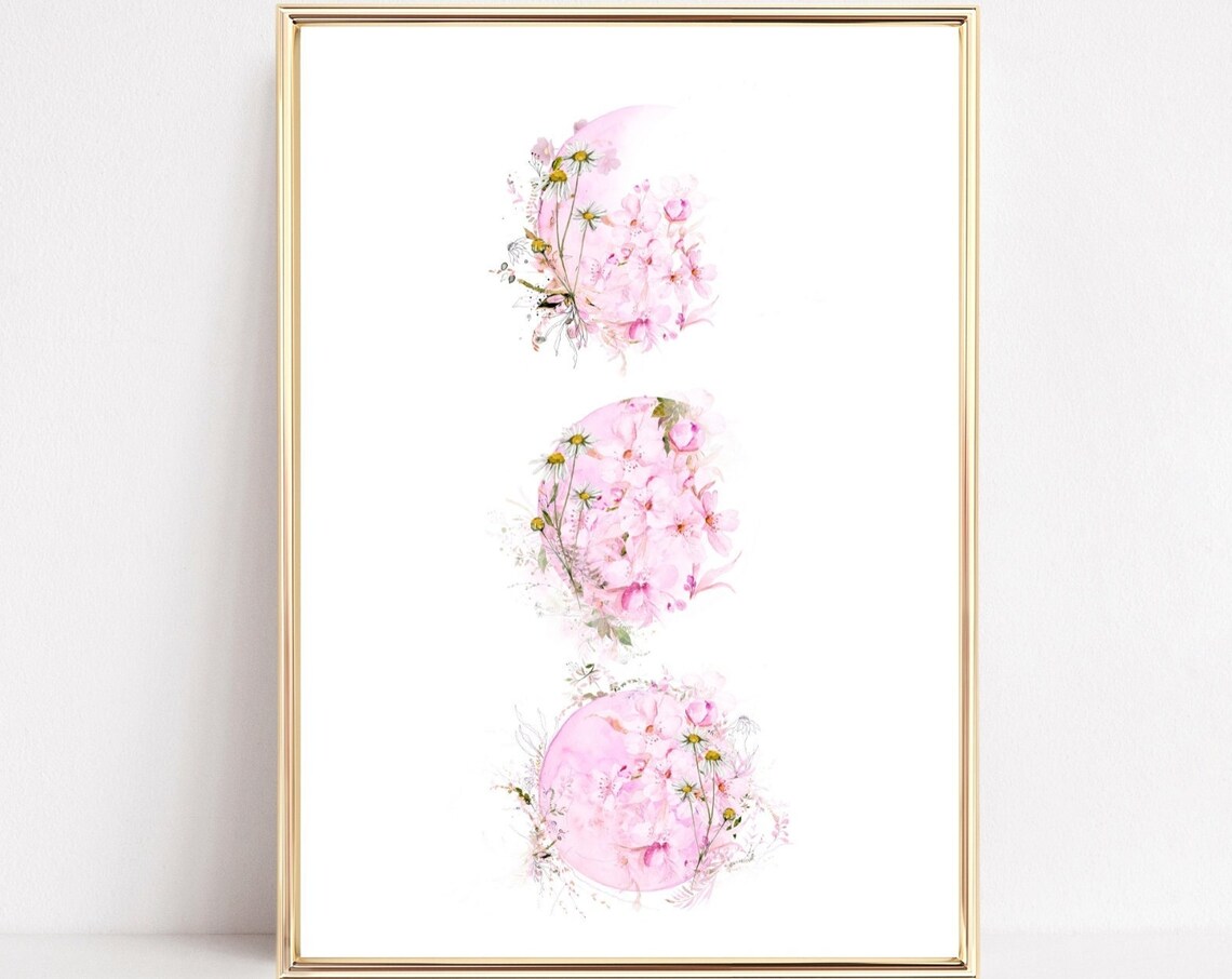 Watercolour Moon Phases Art Print, Boho Floral