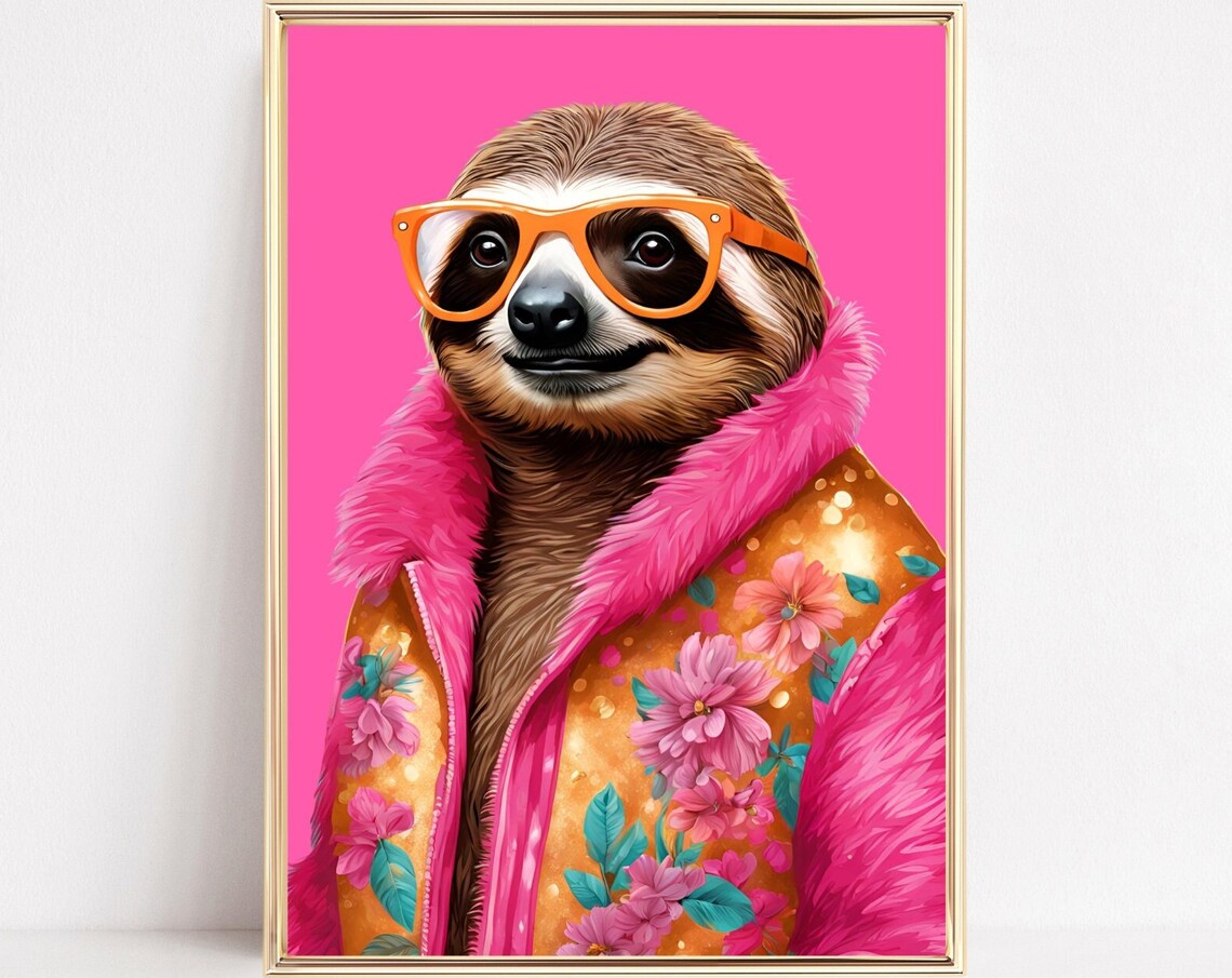 Sloth Animal Fashion, Maximalist Art Print