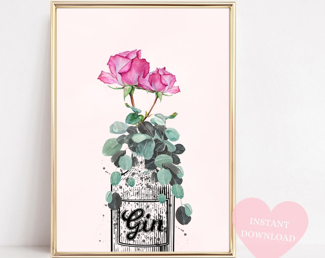 Gin Floral Kitchen Wall Art Print, Eucalyptus
