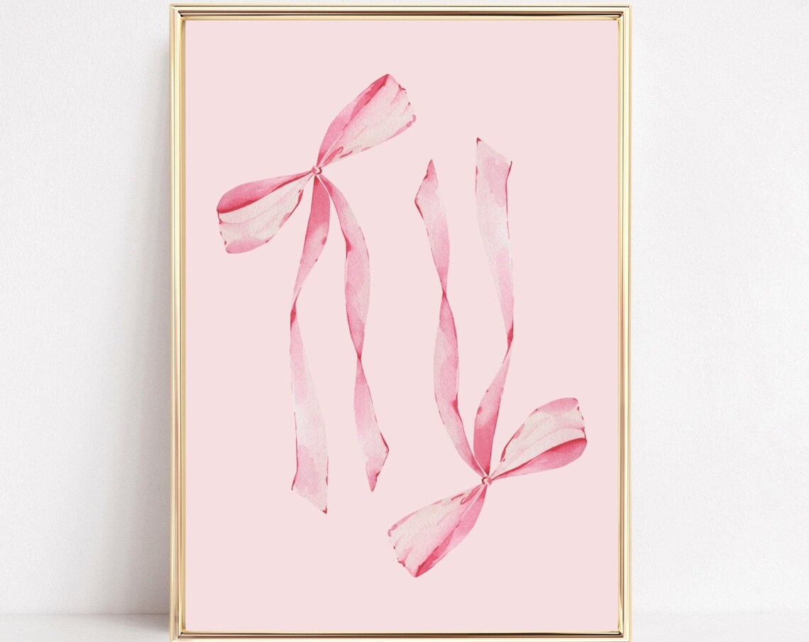 Pink Ribbon Bows Watercolor Coquette Minimal Girly Wall Poster