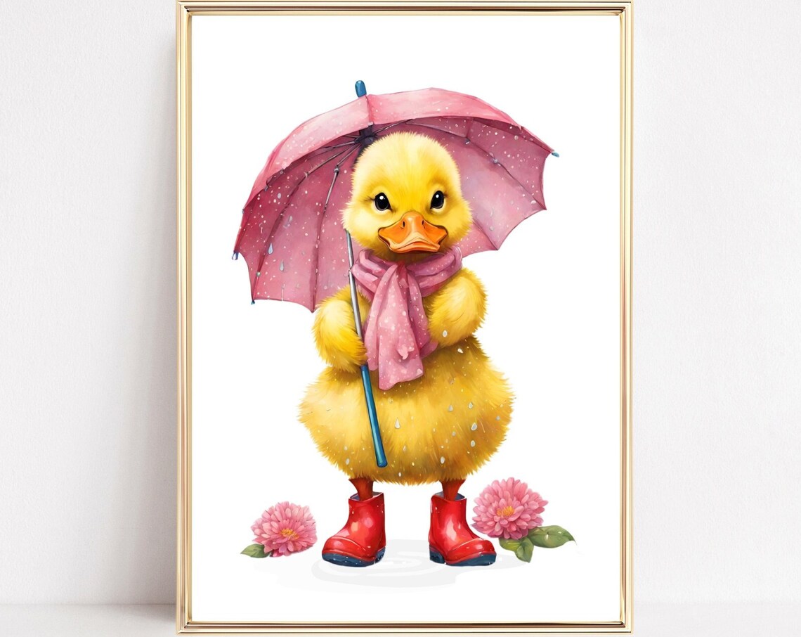 Cute Duck Art Print Baby Duck Wall Art Sweet Duckling Poster Duckling Decor Nursery Rainy Day Art Baby Gifts Nursery Wall Art