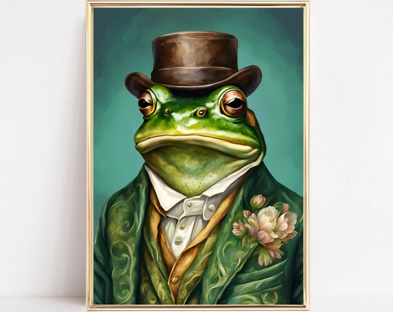 Dapper Frog Gentleman In Top Hat Victorian Oil Portrait Poster