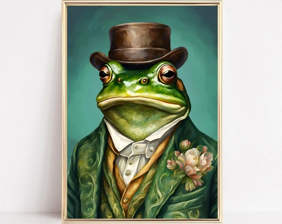 Renaissance Style Toad Art Print Maximalist Animal Fashion Poster Funny Animal Print Vintage Style Animal Portrait Altered Animal Wall Art