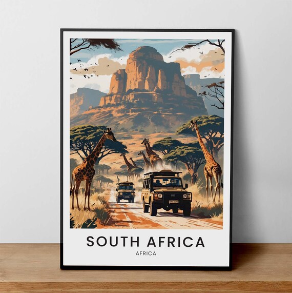 South Africa Safari Print Giraffe Landscape African Adventure