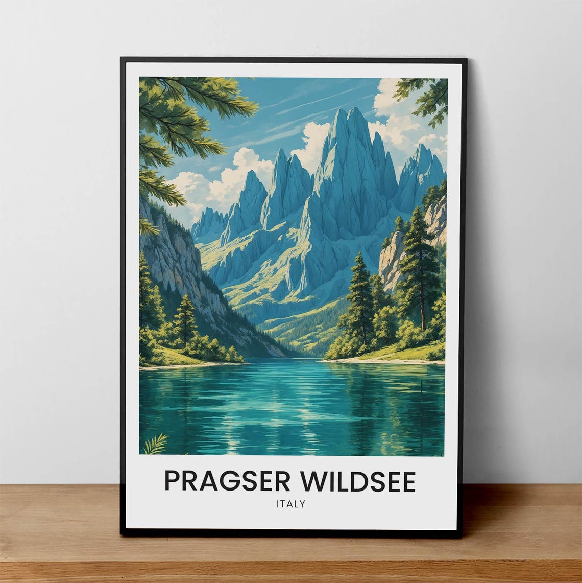 Pragser Wildsee Italy Alpine Mountain Lake Dolomites View Poster