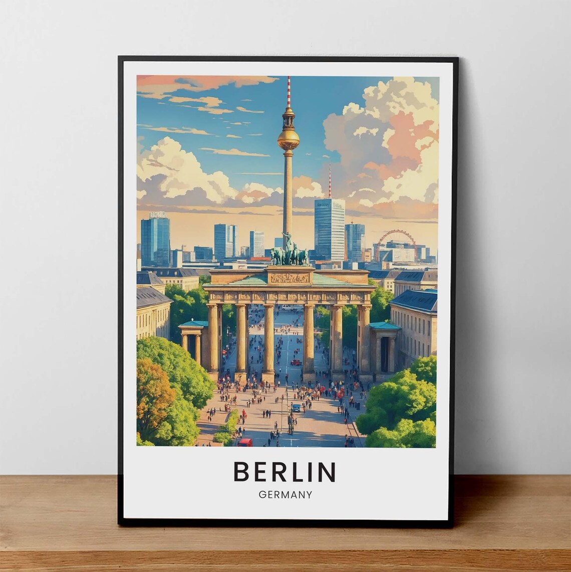 Berlin Germany Brandenburg Gate Iconic Vintage Style Travel Poster