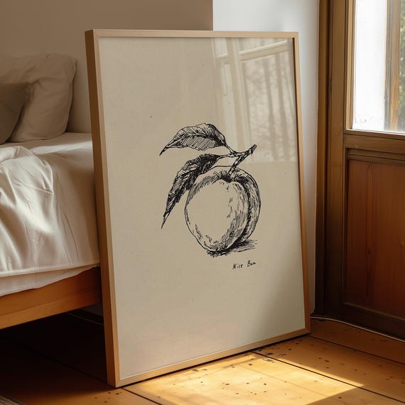 Nice Bum Peach Funny Bathroom Art Minimalist Beige Line Digital Print Toilet Poster