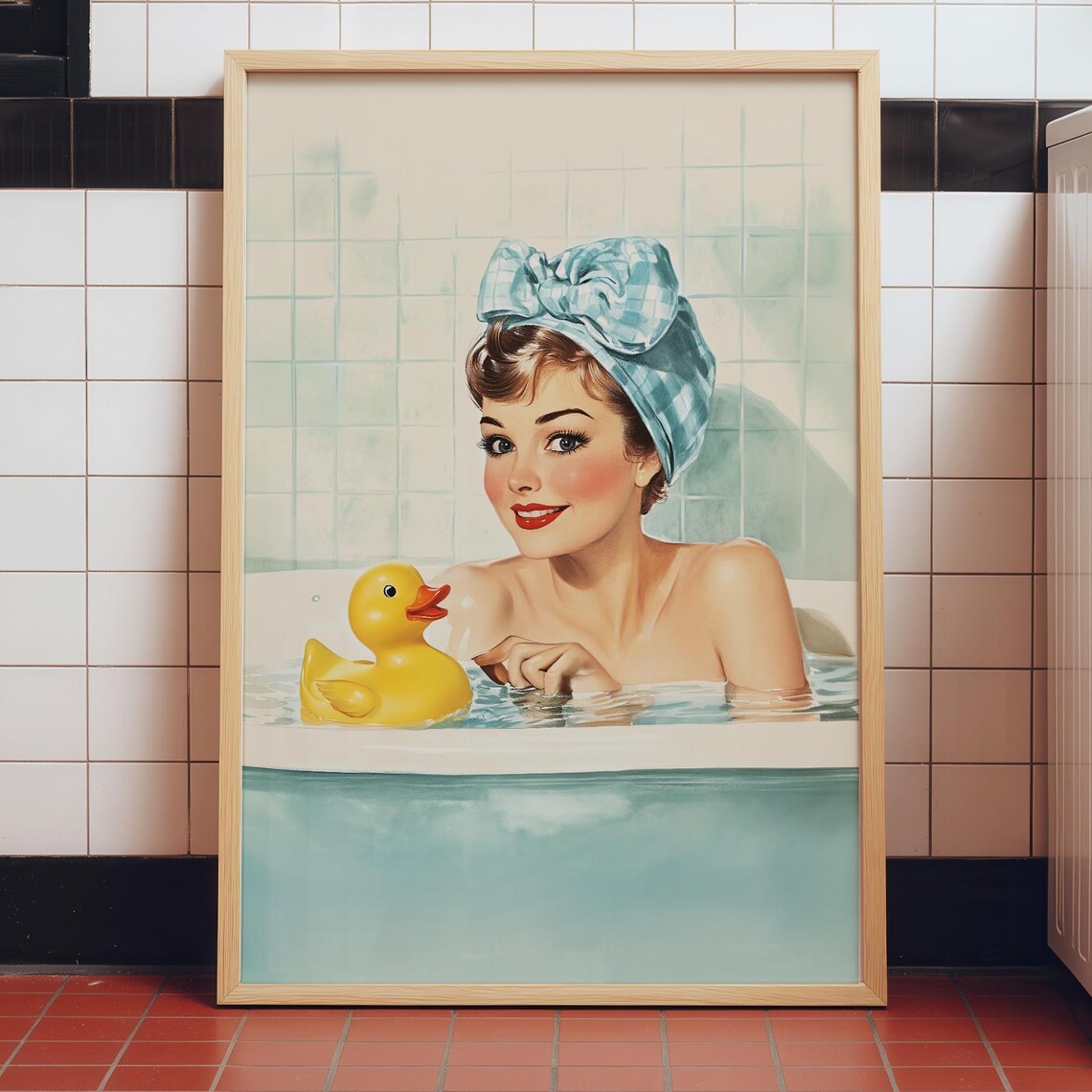 Retro Bathroom Wall Art Print, Bath Time Duck