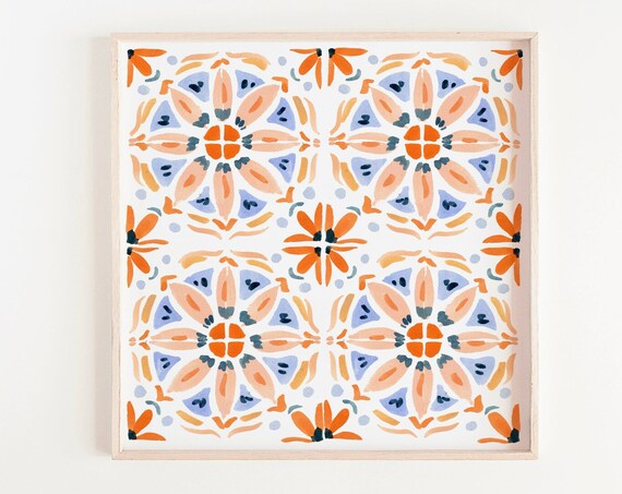 Square Tile Print, Red and Pink Pattern Art Print