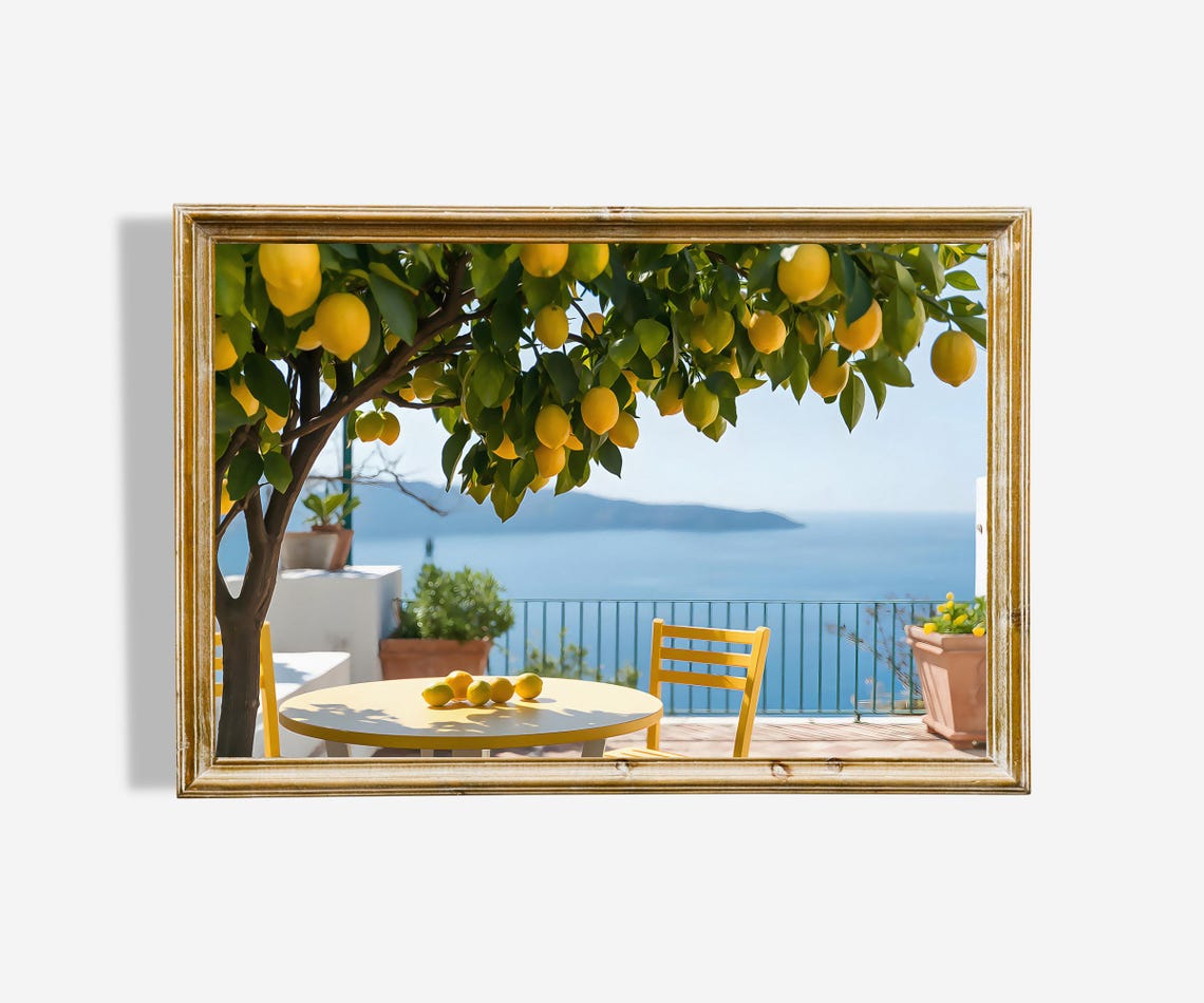 Lemon Tree Terrace Mediterranean Sea View Sunny Coastal Art Poster