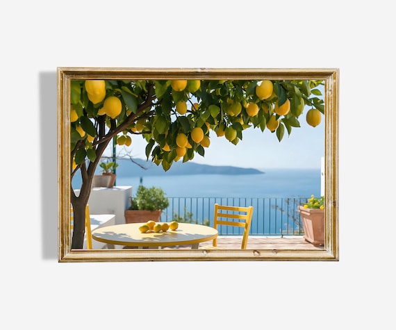 Lemon Tree Terrace Mediterranean Sea View Sunny Coastal Art Poster