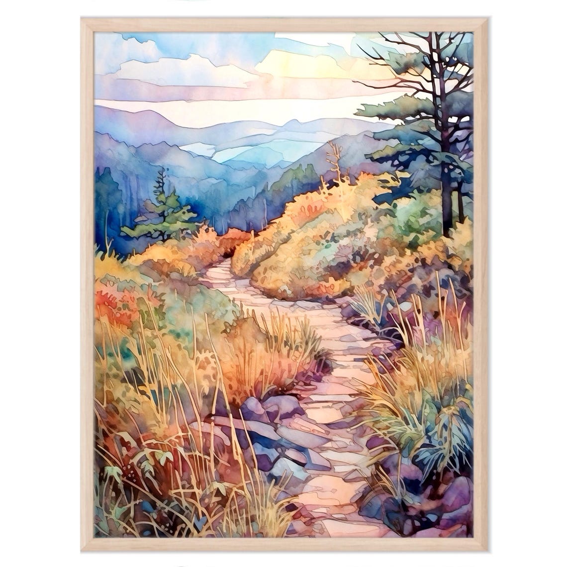 Appalachian Trail Blue Ridge Mountain Watercolor Painting Art Print Home Decor Gift