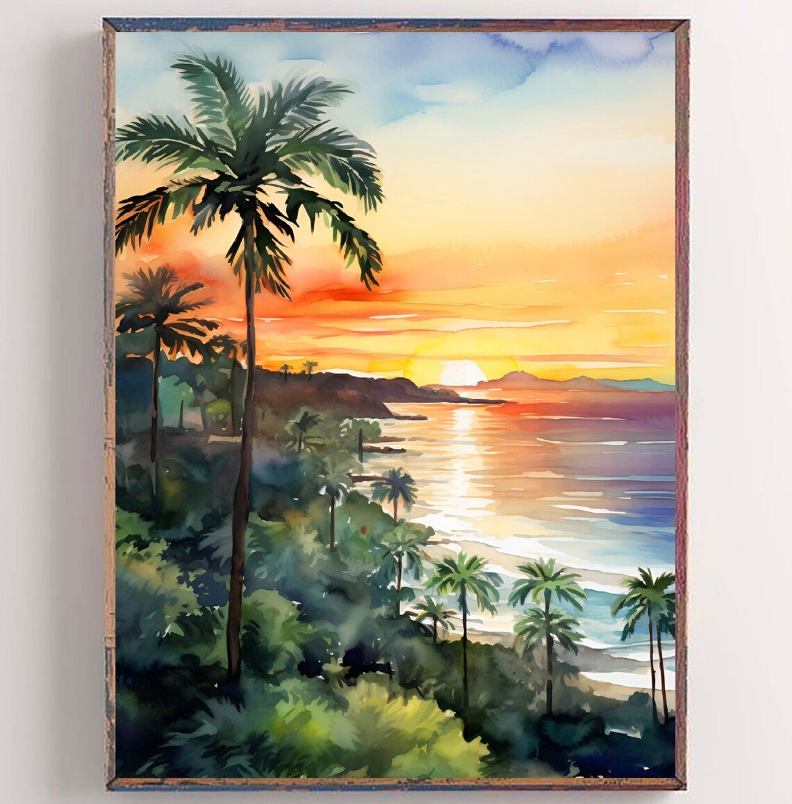 Riviera Maya Sunset Beach Scene Watercolor Art Print
