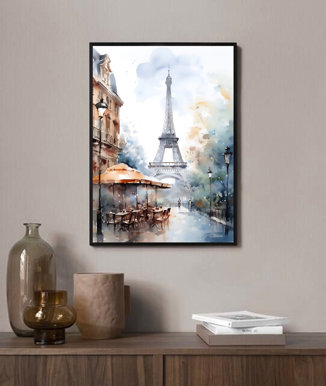 Eiffel Tower Paris Cafe Street Watercolor Cityscape Art Poster - Image 2