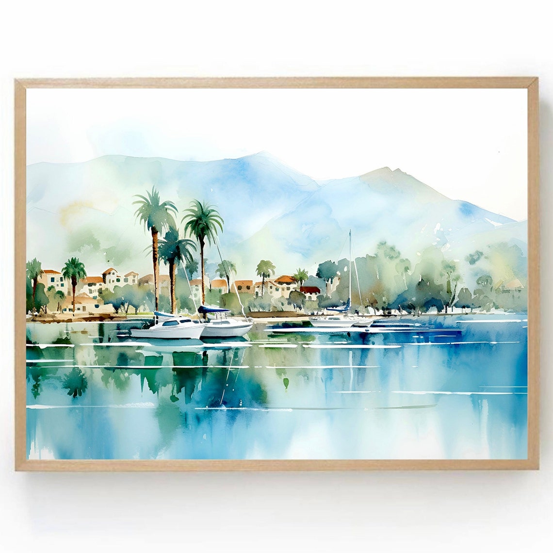 San Diego Pier Print California Travel Poster Blue Watercolor Painting San Diego Wall Art California Coast Wall Decor Large Coastal Poster