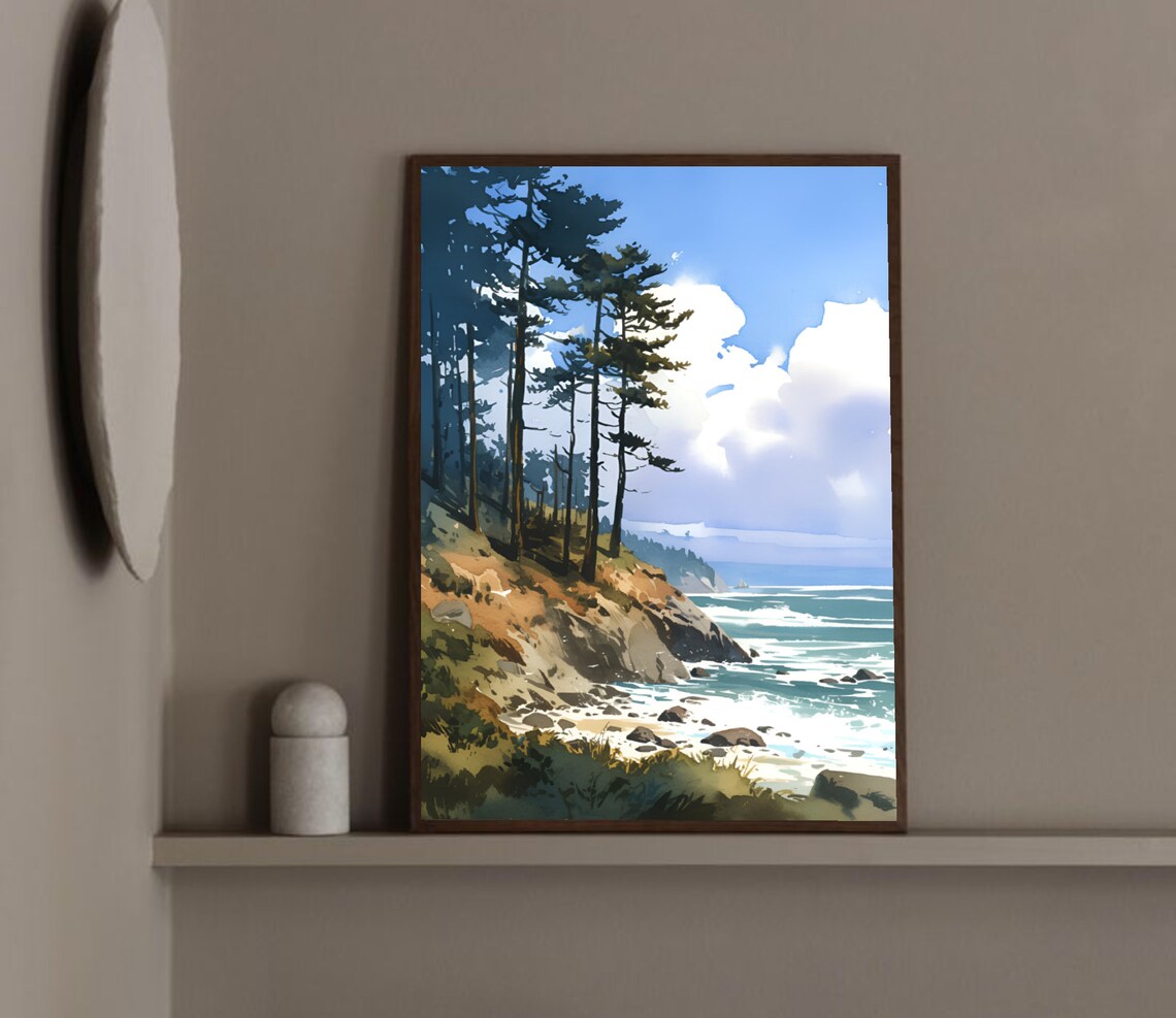 Lake Ontario Shoreline Pine Cliff Coastal Watercolor Landscape Poster - Image 2