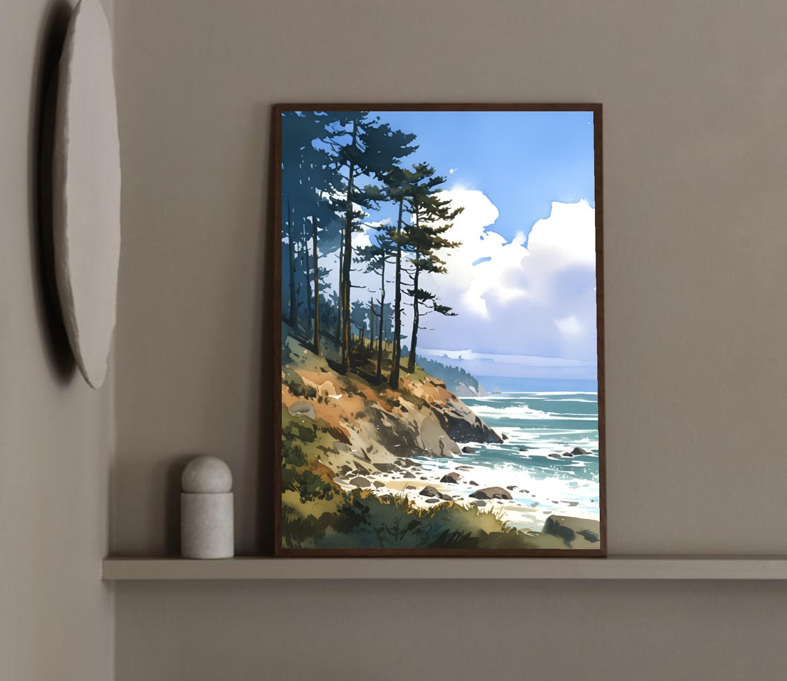 Lake Ontario Wall Art Coastal Watercolor Painting Great Lakes Print Forest Lake Landscape Art New York State Print Travel Poster - Image 2