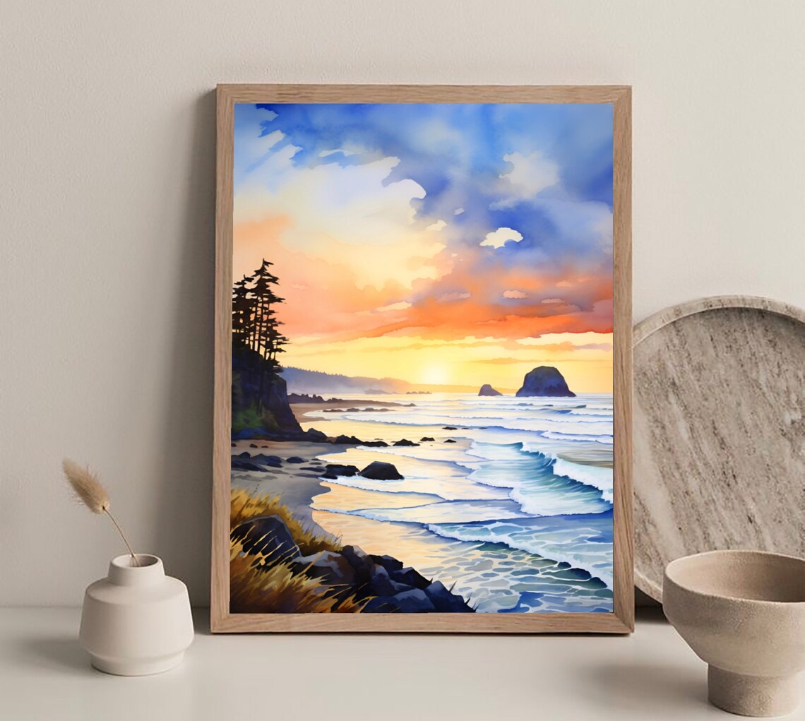 Cannon Beach Watercolor Painting, Oregon Travel Poster - Image 4