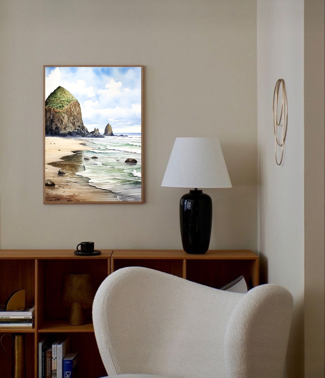 Cannon Beach Oregon Haystack Rock Sandy Coast Watercolor Poster - Image 3