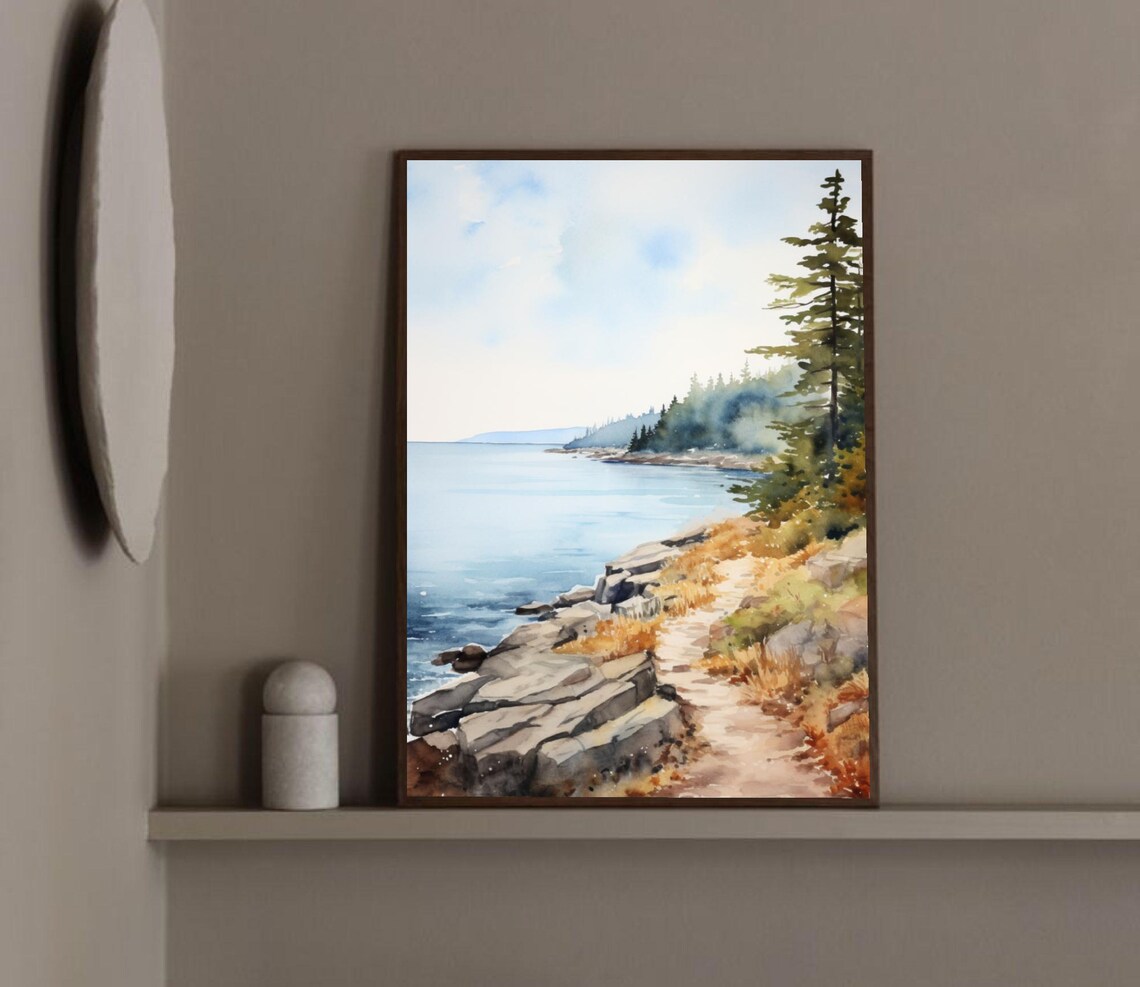 Emerald Bay California Rocky Pine Lakeshore Watercolor Poster - Image 3