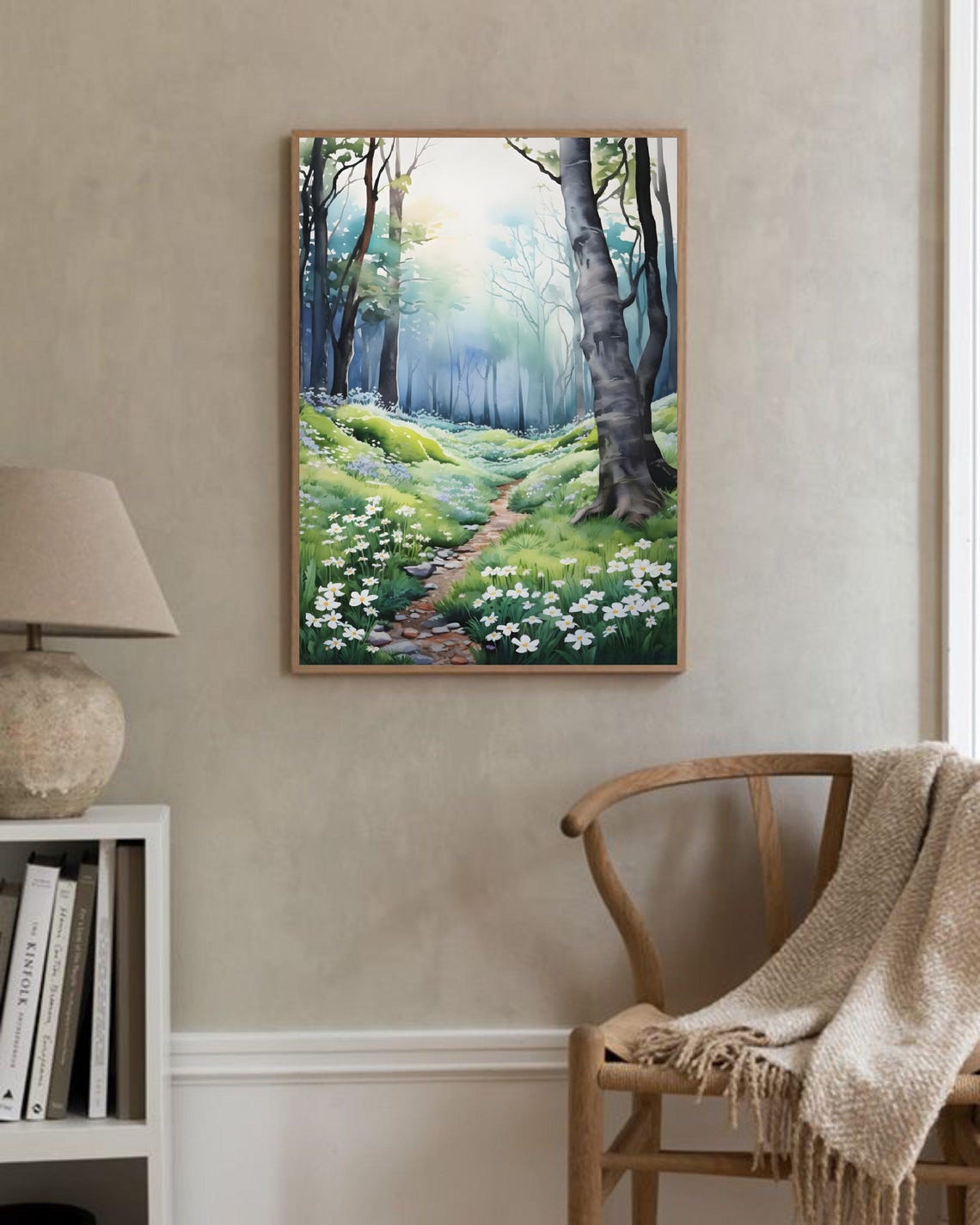 Oklahoma Spring Forest Daisy Path Misty Watercolor Nature Art Poster - Image 3