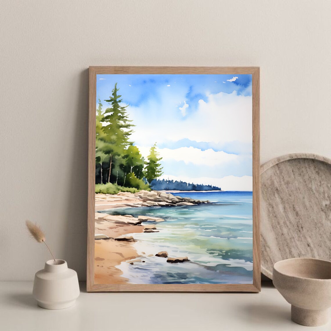 Forest Lake Michigan Pine Forest Lakeshore Watercolor Landscape Poster - Image 4