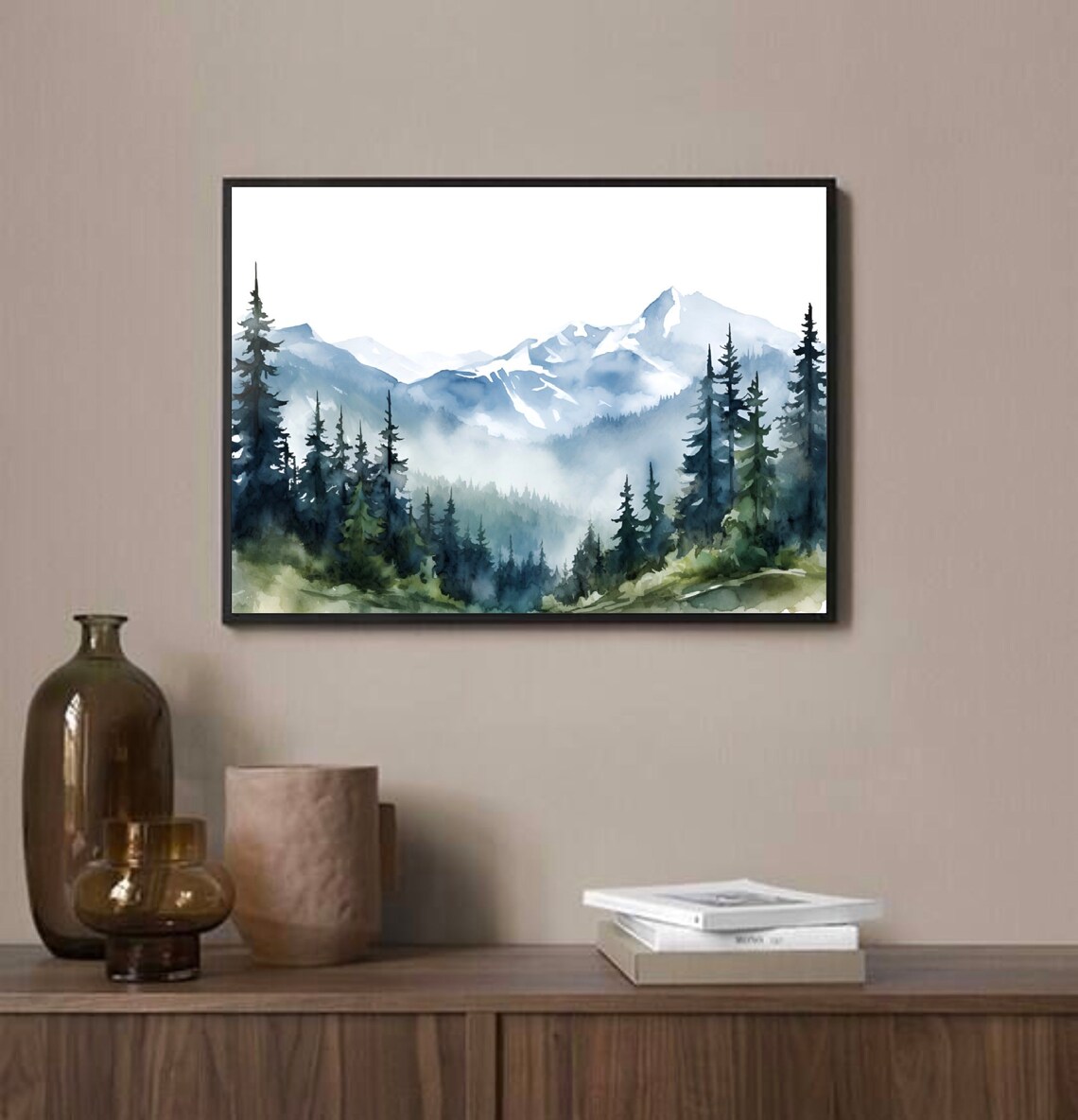 Mount Mitchell Blue Ridge Misty Pine Mountain Watercolor Art Poster - Image 3