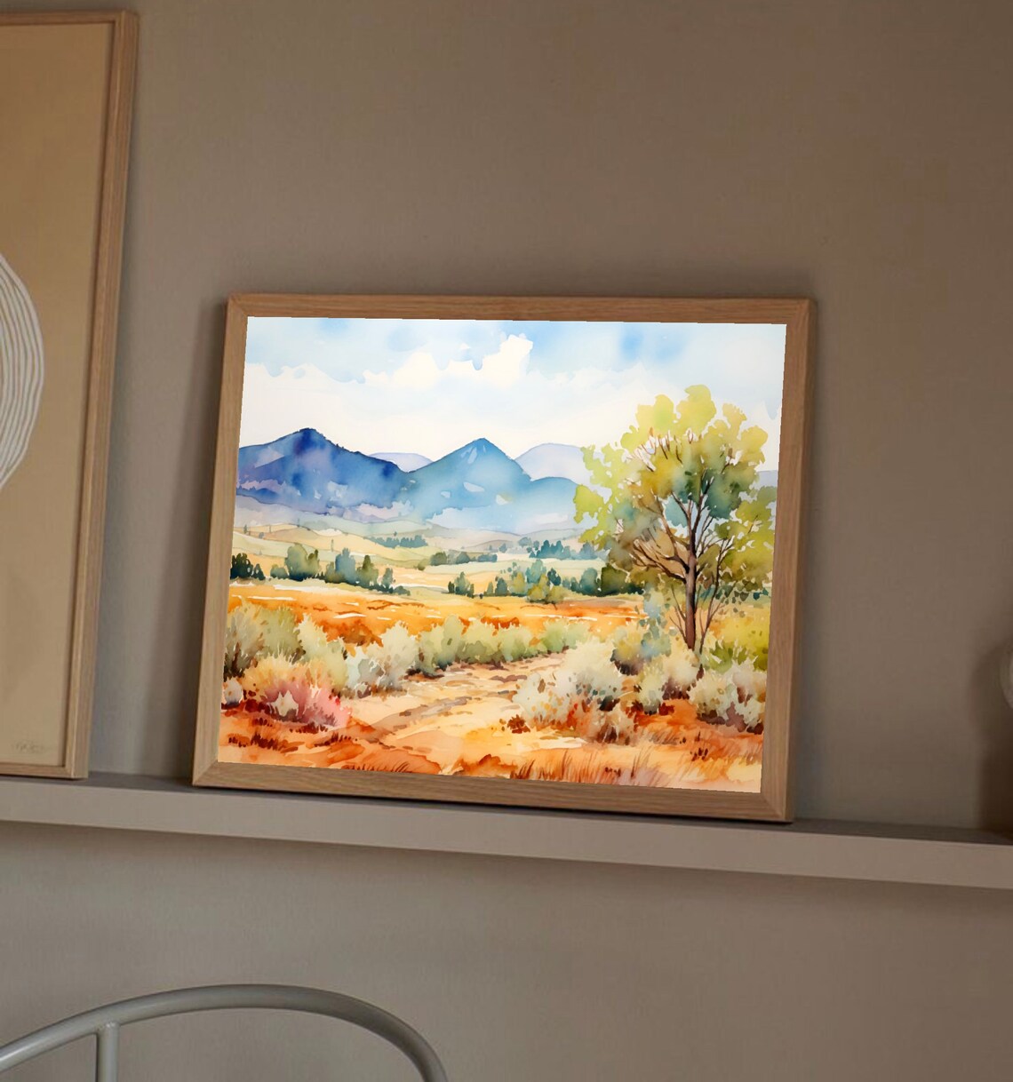 Las Cruces Desert Valley Blue Mountain Watercolor Landscape Poster - Image 3