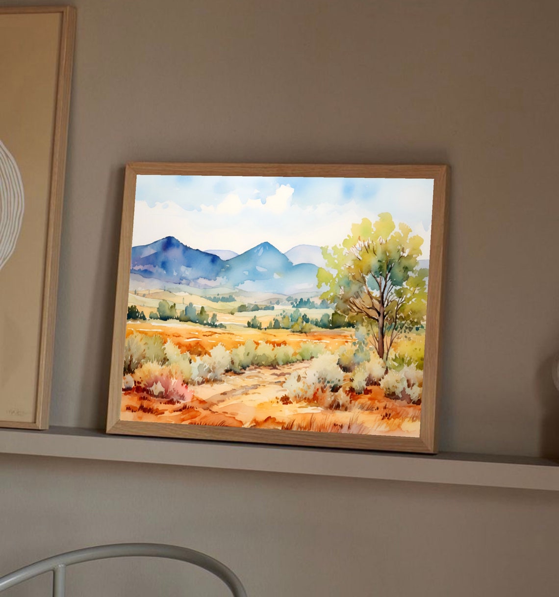 Las Cruces Mountain Valley Painting New Mexico Mountains Landscape Art Meadow Watercolor Print Panoramic Wall Art - Image 3
