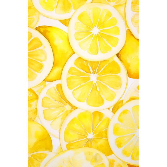 Lemon Painting Watercolor Art Print Lemon Slice Wall Art Kitchen Fruit Artwork Yellow Wall Art Kitchen Wall Decor