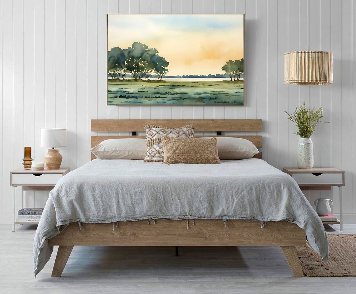 Golden Sunset Wetlands Lake Watercolor Neutral Countryside Poster - Image 4