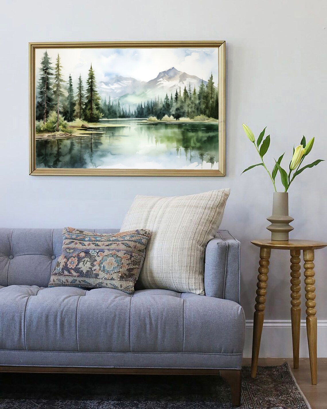 Santeetlah Lake North Carolina Misty Pines Watercolor Landscape Poster - Image 4