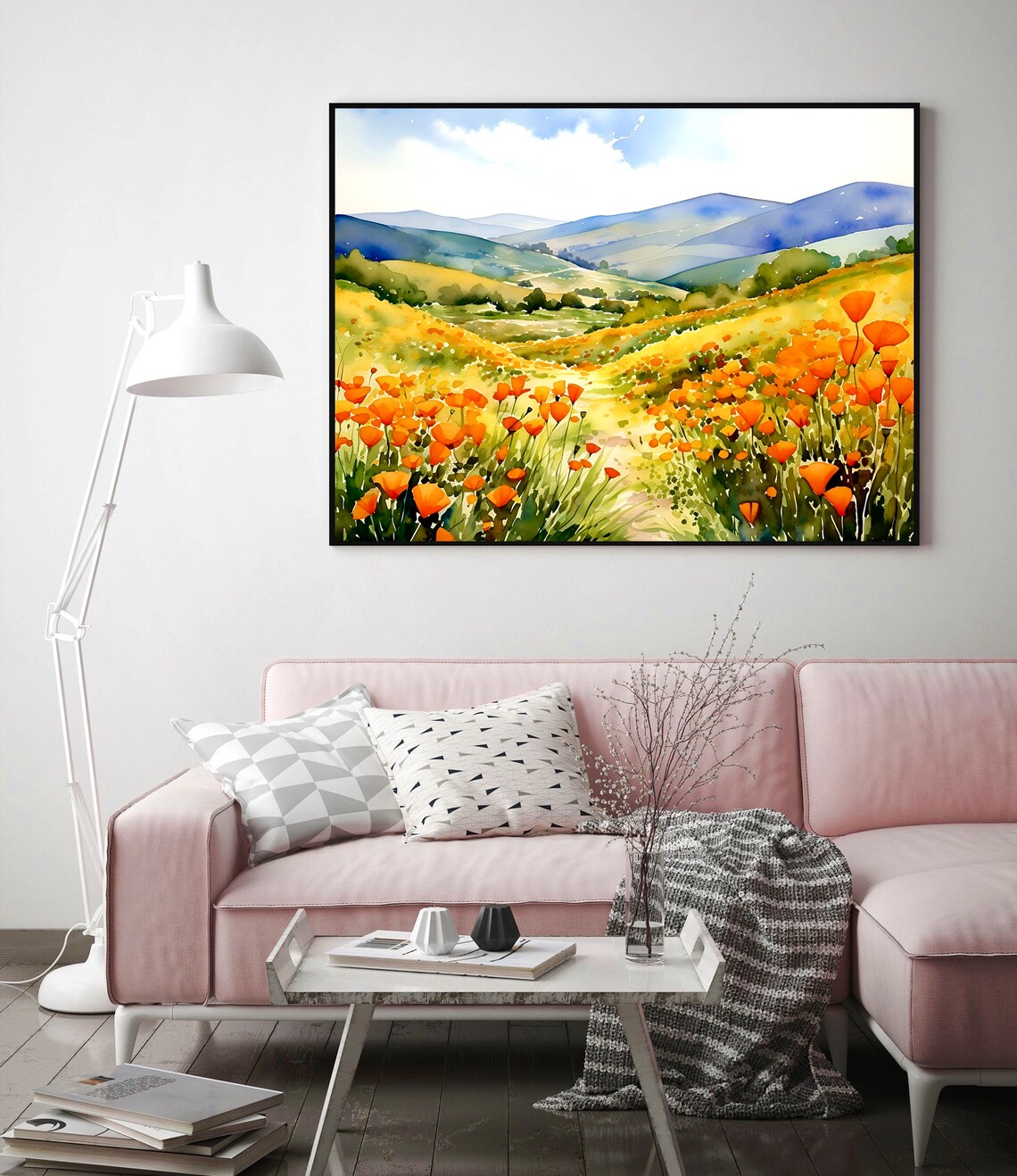 California Poppy Watercolor Travel Poster, Boho Floral - Image 2