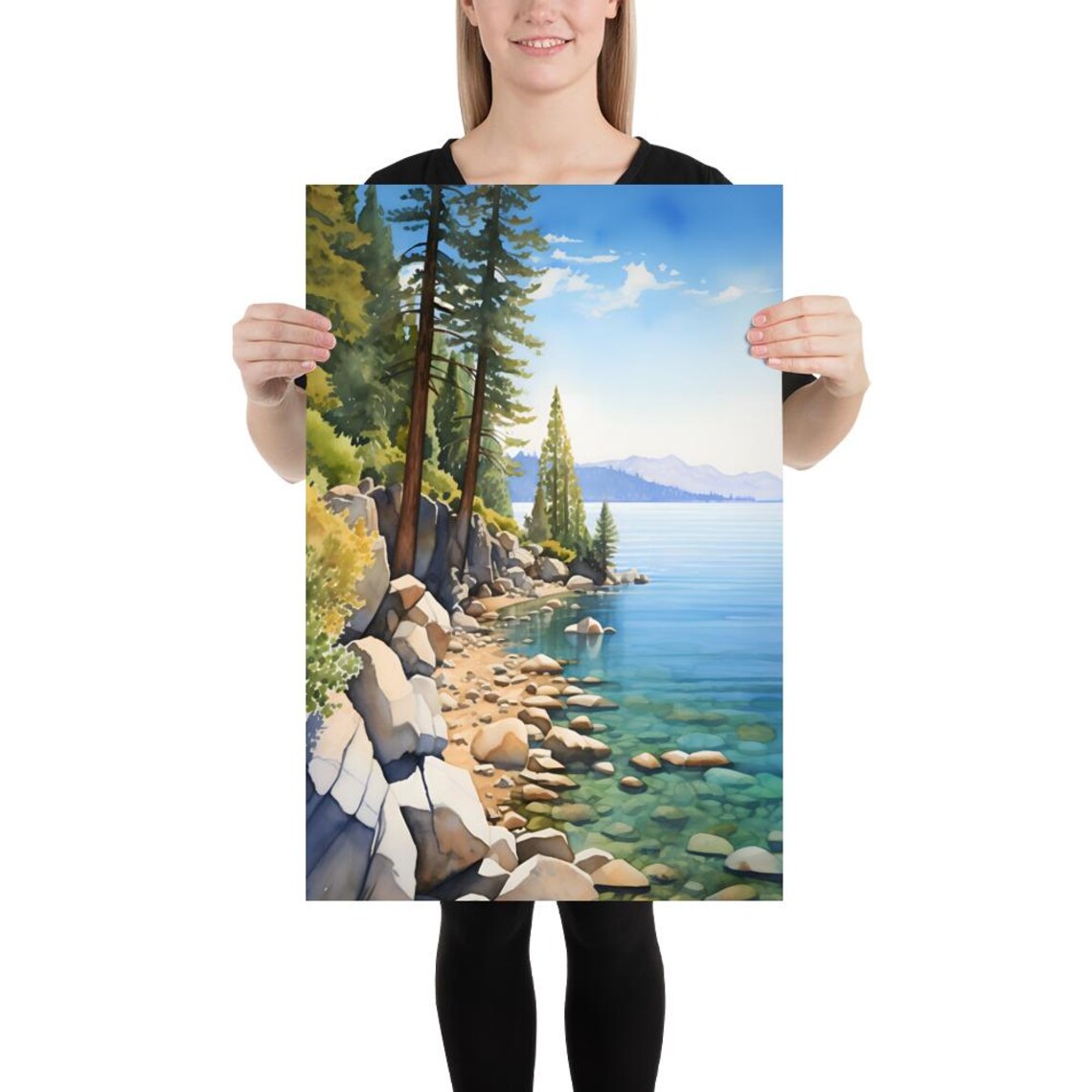 Lake Tahoe Watercolor Minimalist Art Print, Nevada - Image 3