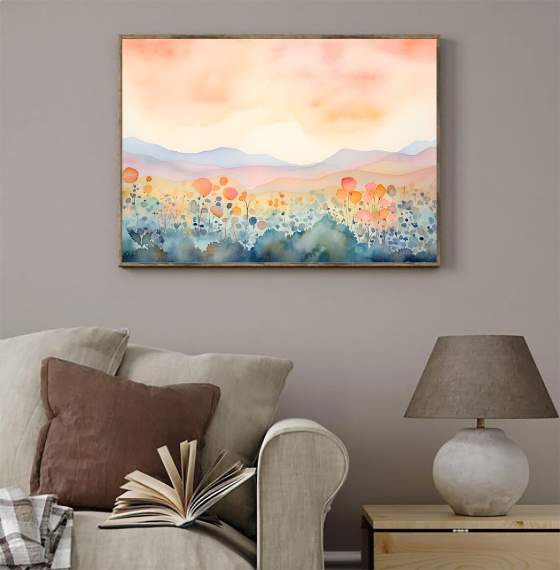 Sandia Mountains New Mexico Sunrise Bloom Meadow Watercolor Poster - Image 4
