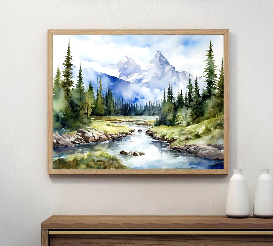 Rocky Mountain Watercolor Painting Travel Poster - Image 2
